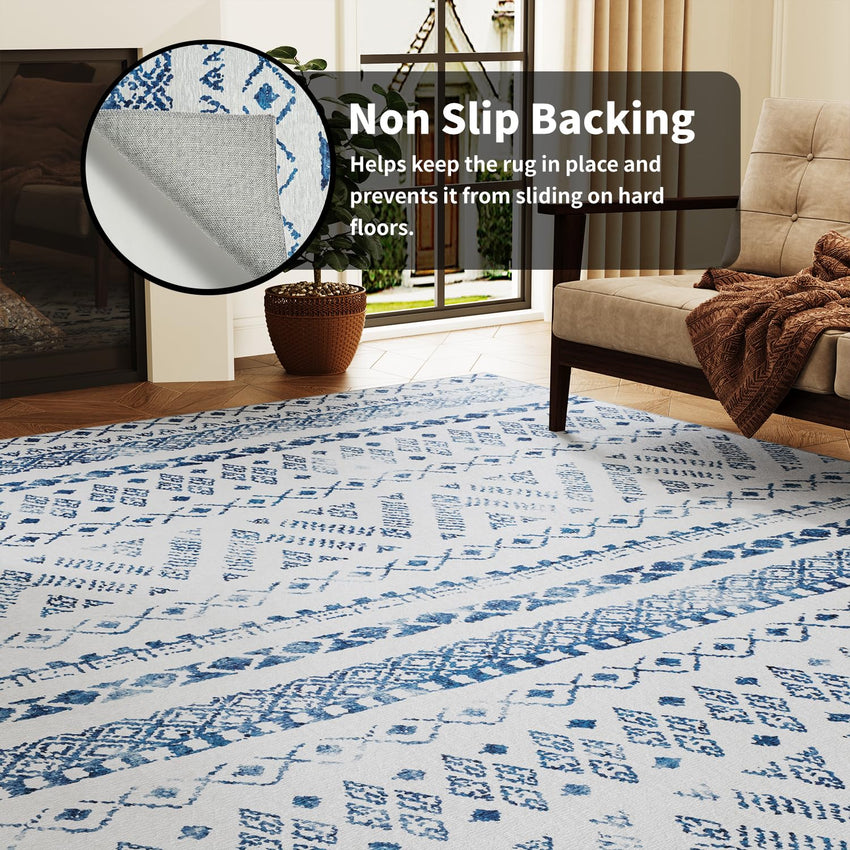 PADOOR 8x10 Rugs for Living Room Non Slip Geometric Machine Washable Rugs Neutral Area - Rugs 8x10 Modern Ultra Thin Carpet for Bedroom Dining Room, No Shedding Office Rug, Grey Rug - 7DAY'S