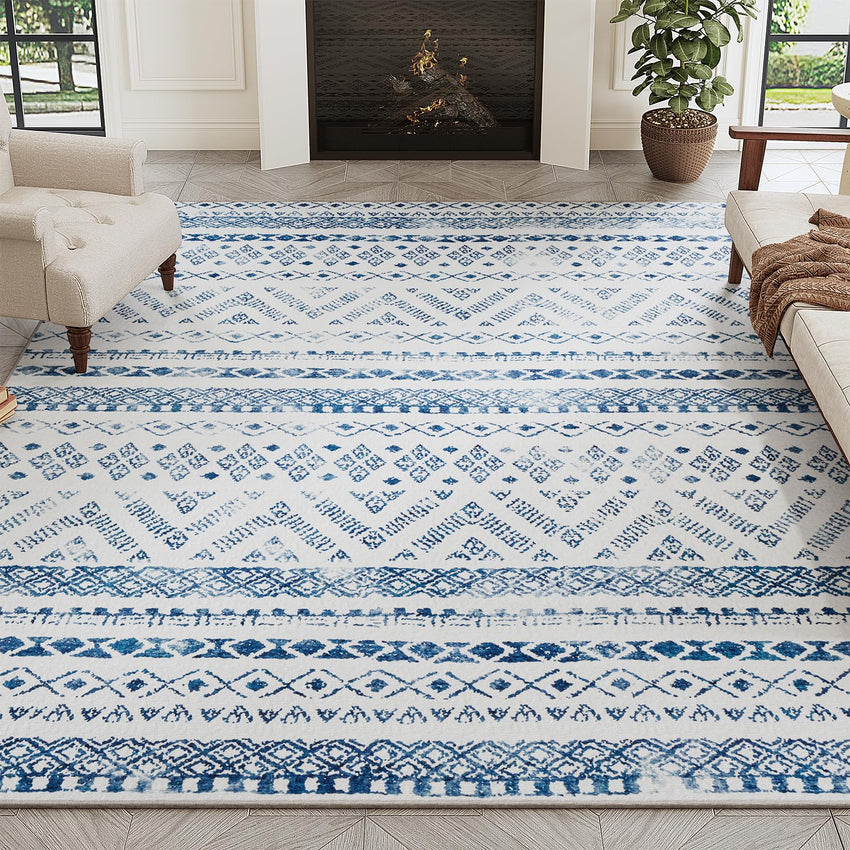 PADOOR 8x10 Rugs for Living Room Non Slip Geometric Machine Washable Rugs Neutral Area - Rugs 8x10 Modern Ultra Thin Carpet for Bedroom Dining Room, No Shedding Office Rug, Grey Rug - 7DAY'S
