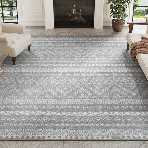 PADOOR 8x10 Rugs for Living Room Non Slip Geometric Machine Washable Rugs Neutral Area-Rugs 8x10 Modern Ultra Thin Carpet for Bedroom Dining Room, No Shedding Office Rug, Grey Rug
