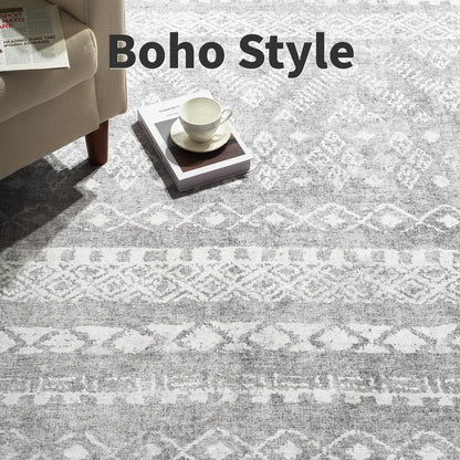 PADOOR 8x10 Rugs for Living Room Non Slip Geometric Machine Washable Rugs Neutral Area - Rugs 8x10 Modern Ultra Thin Carpet for Bedroom Dining Room, No Shedding Office Rug, Grey Rug - 7DAY'S