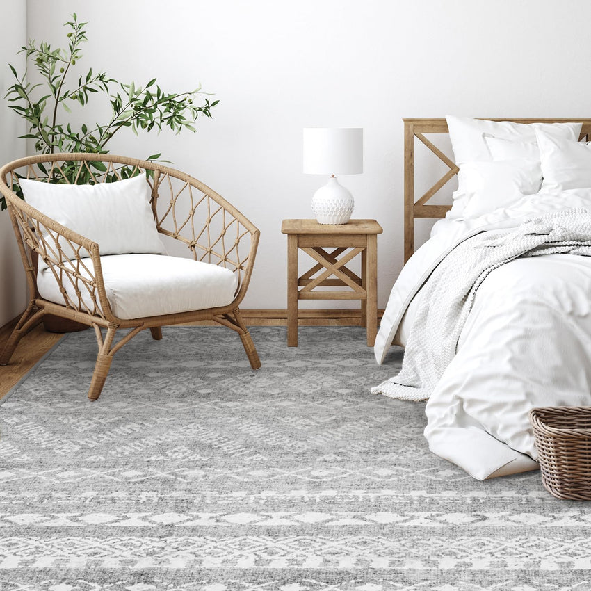 PADOOR 8x10 Rugs for Living Room Non Slip Geometric Machine Washable Rugs Neutral Area - Rugs 8x10 Modern Ultra Thin Carpet for Bedroom Dining Room, No Shedding Office Rug, Grey Rug - 7DAY'S