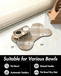 PADOOR Absorbent Pet Food Mat - Bone Shaped Dog Bowl Mat - Quick Dry, No Stains - Placemat for Sloppy Drinkers, 12"x19", Brown - 7DAY'S
