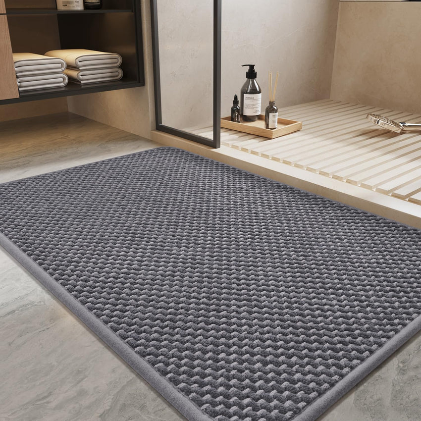 PADOOR - Bath Mat - Super Absorbent Chenille Bathroom Mats - Rubber Backed Bath Mats for Bathroom Non Slip, Machine Washable Bathroom Rugs Front of Bathtub,Shower Room,Sink - 17×28, Beige&Cream - 7DAY'S