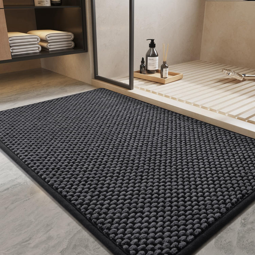 PADOOR - Bath Mat - Super Absorbent Chenille Bathroom Mats - Rubber Backed Bath Mats for Bathroom Non Slip, Machine Washable Bathroom Rugs Front of Bathtub,Shower Room,Sink - 17×28, Beige&Cream - 7DAY'S