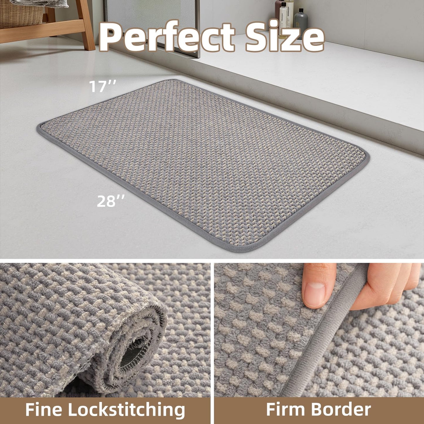 PADOOR - Bath Mat - Super Absorbent Chenille Bathroom Mats - Rubber Backed Bath Mats for Bathroom Non Slip, Machine Washable Bathroom Rugs Front of Bathtub,Shower Room,Sink - 17×28, Beige&Cream - 7DAY'S