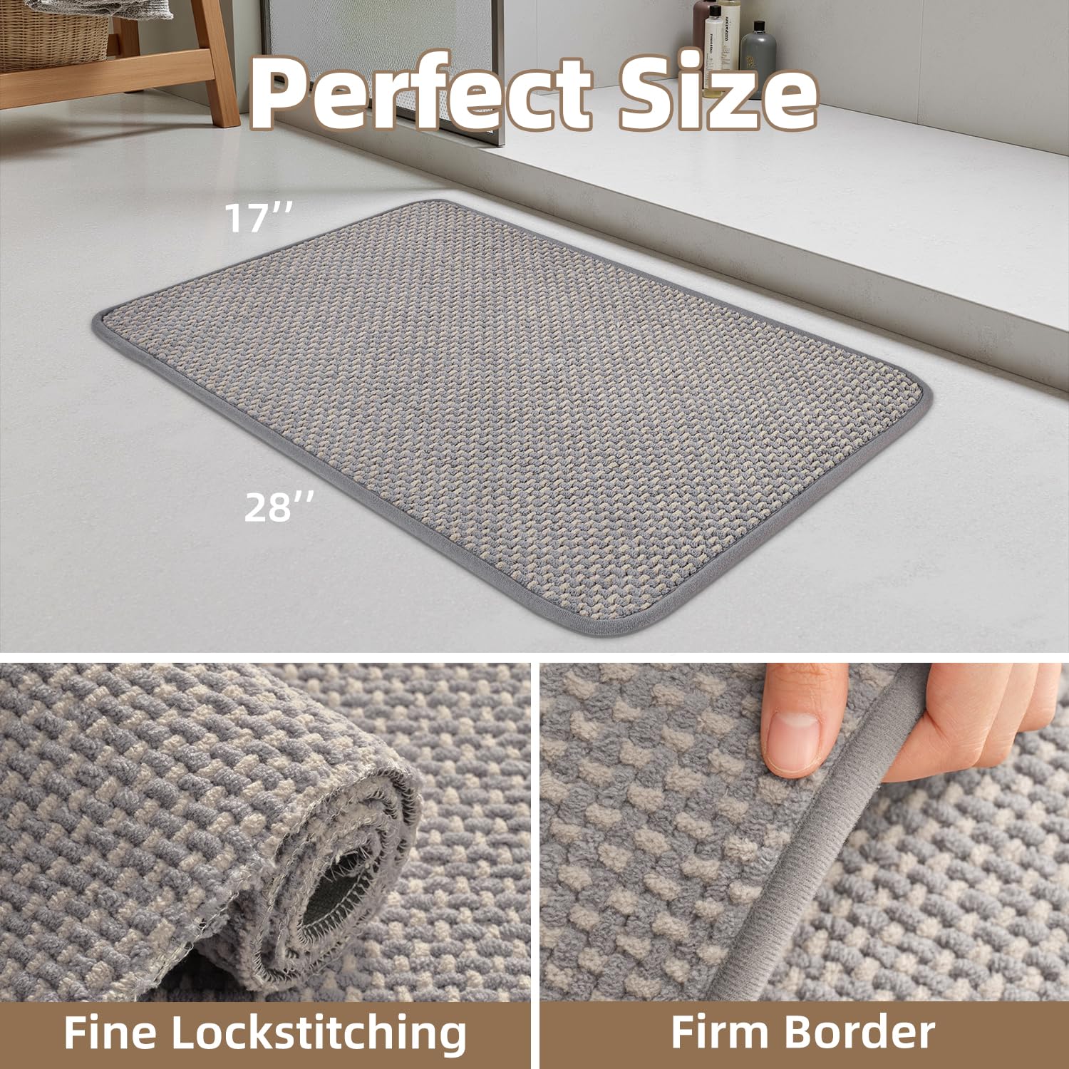PADOOR - Bath Mat - Super Absorbent Chenille Bathroom Mats - Rubber Backed Bath Mats for Bathroom Non Slip, Machine Washable Bathroom Rugs Front of Bathtub,Shower Room,Sink - 17×28, Beige&Cream - 7DAY'S