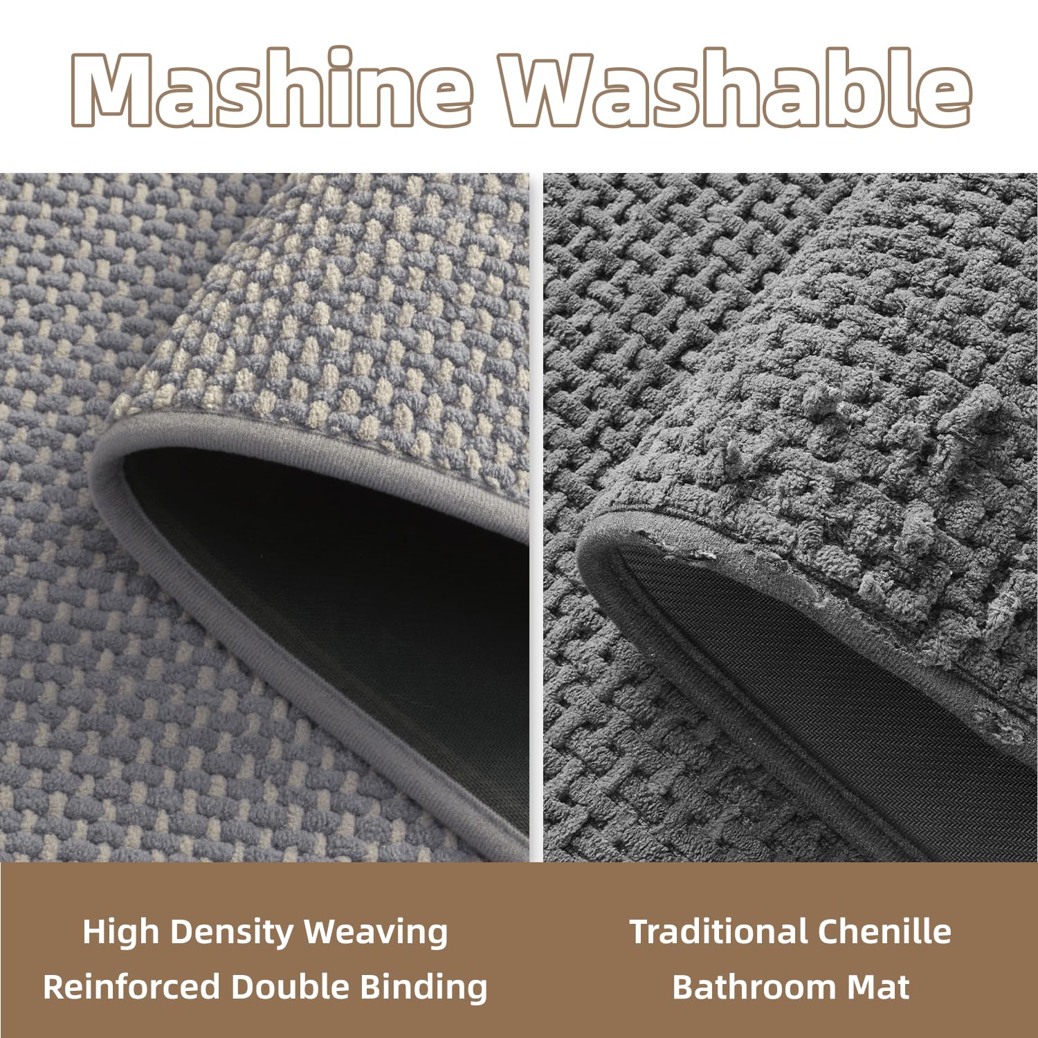 PADOOR - Bath Mat - Super Absorbent Chenille Bathroom Mats - Rubber Backed Bath Mats for Bathroom Non Slip, Machine Washable Bathroom Rugs Front of Bathtub,Shower Room,Sink - 17×28, Beige&Cream - 7DAY'S