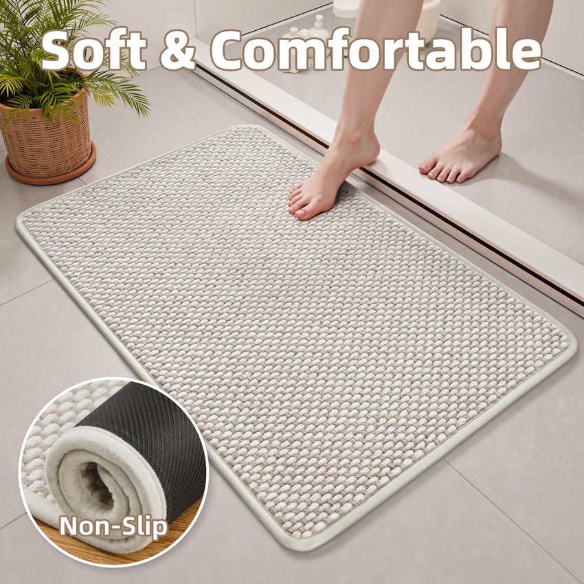 PADOOR - Bath Mat - Super Absorbent Chenille Bathroom Mats - Rubber Backed Bath Mats for Bathroom Non Slip, Machine Washable Bathroom Rugs Front of Bathtub,Shower Room,Sink - 17×28, Beige&Cream - 7DAY'S