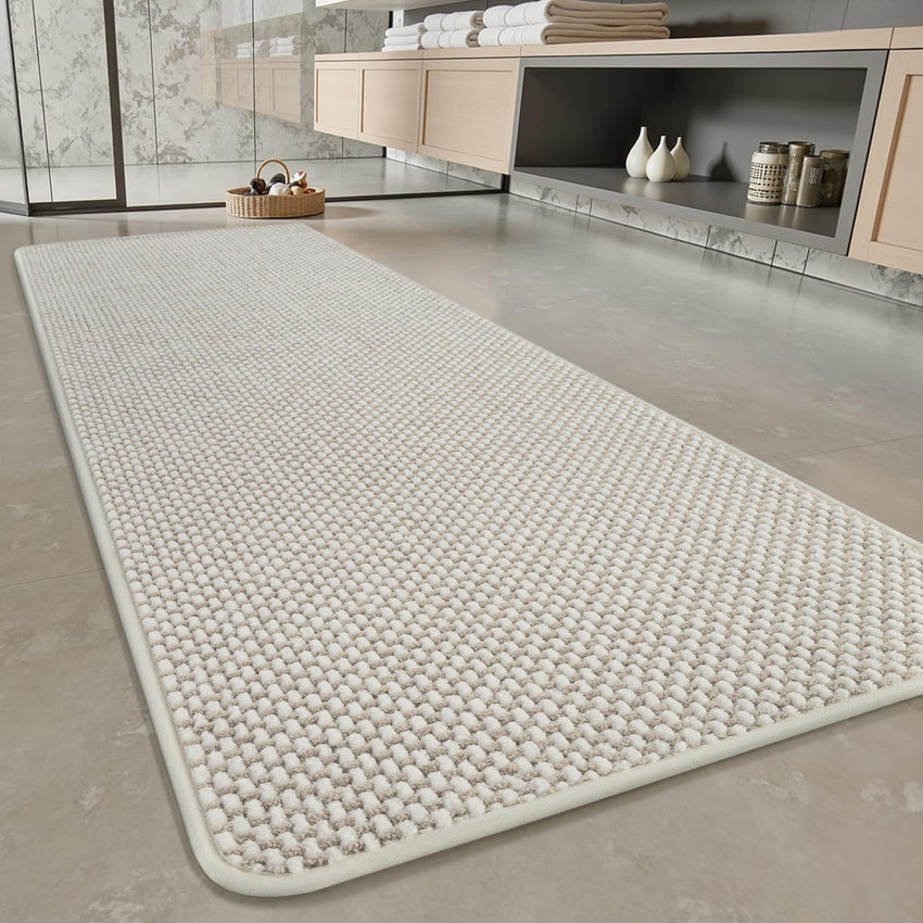 PADOOR - Bath Mat - Super Absorbent Chenille Bathroom Mats - Rubber Backed Bath Mats for Bathroom Non Slip, Machine Washable Bathroom Rugs Front of Bathtub,Shower Room,Sink - 17×28, Beige&Cream - 7DAY'S