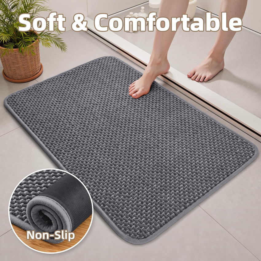 PADOOR - Bath Mat - Super Absorbent Chenille Bathroom Mats - Rubber Backed Bath Mats for Bathroom Non Slip, Machine Washable Bathroom Rugs Front of Bathtub,Shower Room,Sink - 17×28, Beige&Cream - 7DAY'S