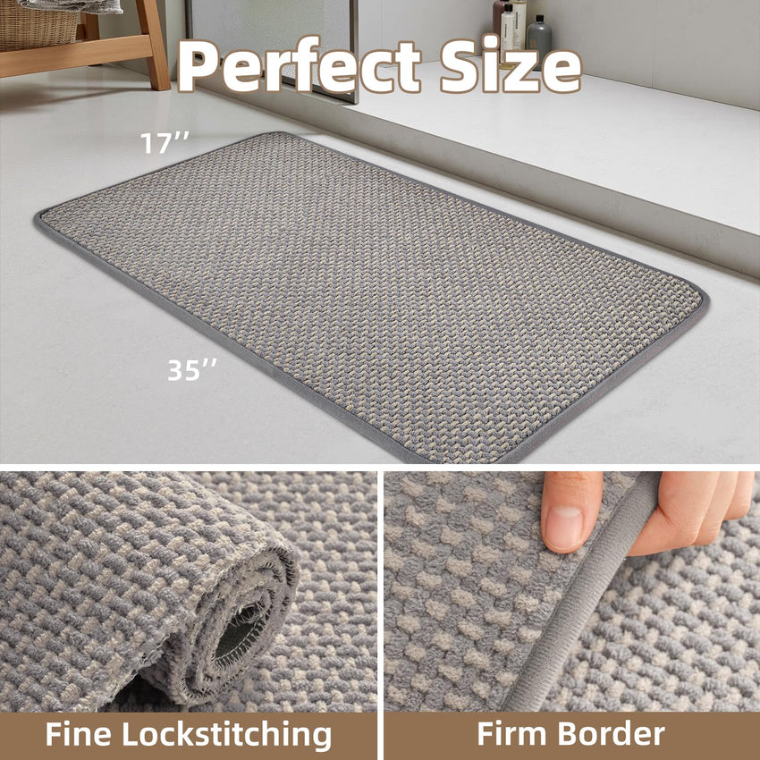 PADOOR - Bath Mat - Super Absorbent Chenille Bathroom Mats - Rubber Backed Bath Mats for Bathroom Non Slip, Machine Washable Bathroom Rugs Front of Bathtub,Shower Room,Sink - 17×28, Beige&Cream - 7DAY'S