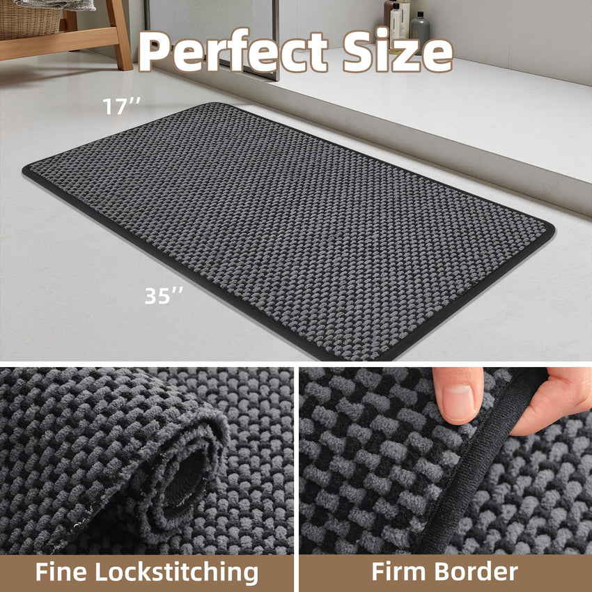 PADOOR - Bath Mat - Super Absorbent Chenille Bathroom Mats - Rubber Backed Bath Mats for Bathroom Non Slip, Machine Washable Bathroom Rugs Front of Bathtub,Shower Room,Sink - 17×28, Beige&Cream - 7DAY'S