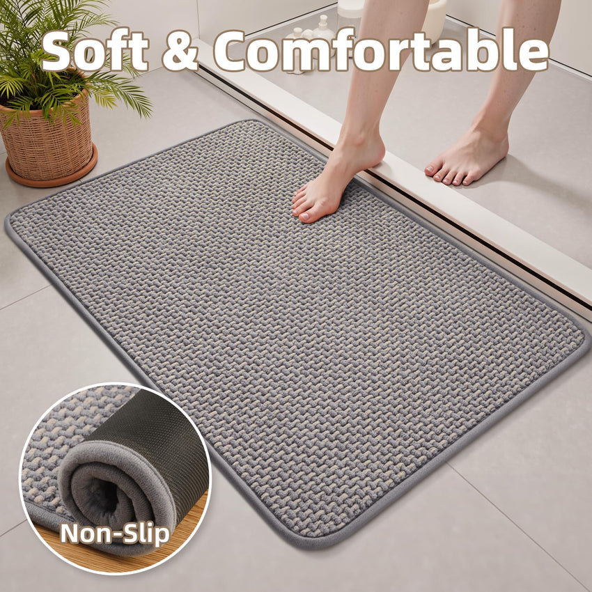 PADOOR - Bath Mat - Super Absorbent Chenille Bathroom Mats - Rubber Backed Bath Mats for Bathroom Non Slip, Machine Washable Bathroom Rugs Front of Bathtub,Shower Room,Sink - 17×28, Beige&Cream - 7DAY'S