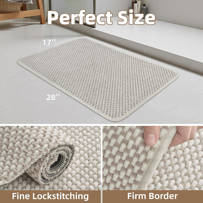 PADOOR - Bath Mat - Super Absorbent Chenille Bathroom Mats - Rubber Backed Bath Mats for Bathroom Non Slip, Machine Washable Bathroom Rugs Front of Bathtub,Shower Room,Sink - 17×28, Beige&Cream - 7DAY'S
