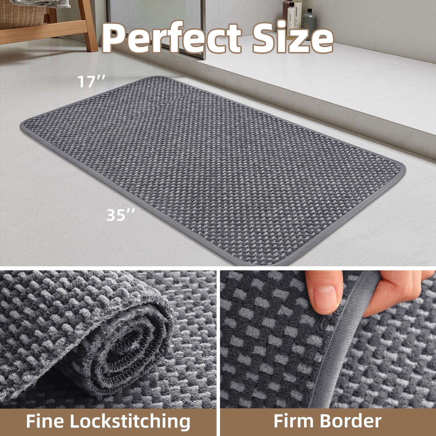PADOOR - Bath Mat - Super Absorbent Chenille Bathroom Mats - Rubber Backed Bath Mats for Bathroom Non Slip, Machine Washable Bathroom Rugs Front of Bathtub,Shower Room,Sink - 17×28, Beige&Cream - 7DAY'S