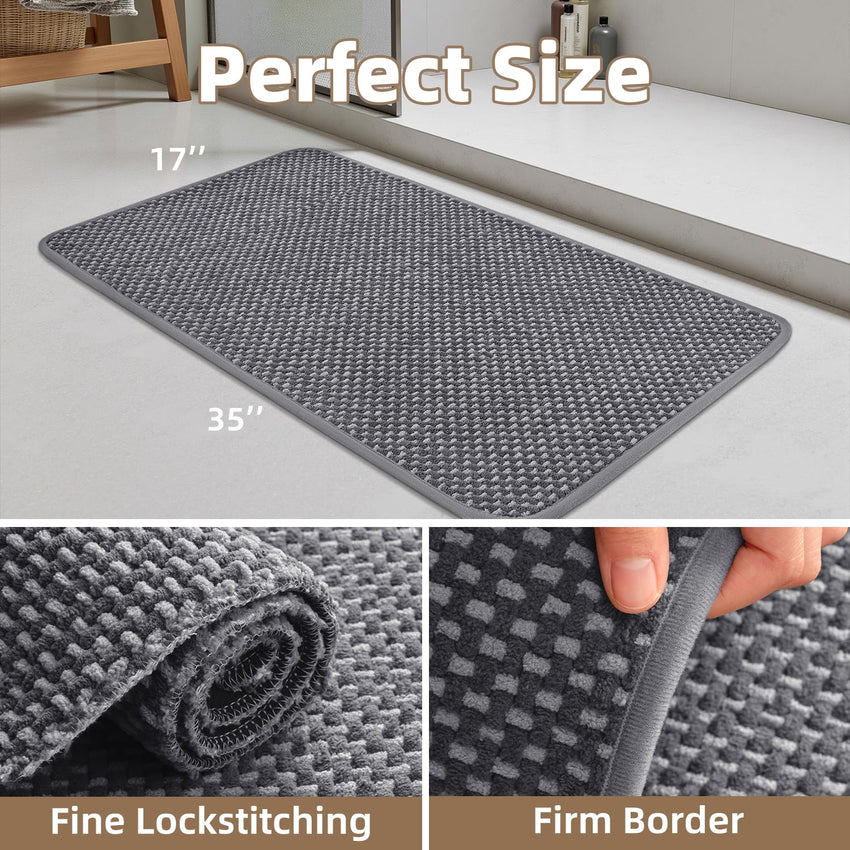 PADOOR - Bath Mat - Super Absorbent Chenille Bathroom Mats - Rubber Backed Bath Mats for Bathroom Non Slip, Machine Washable Bathroom Rugs Front of Bathtub,Shower Room,Sink - 17×28, Beige&Cream - 7DAY'S