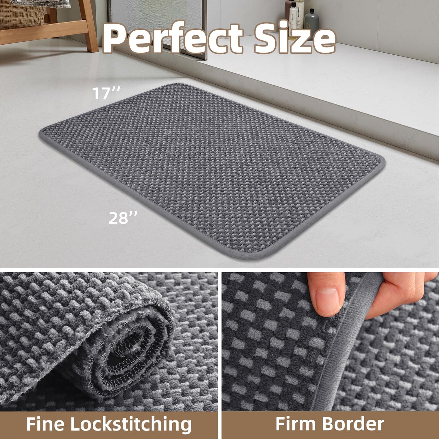 PADOOR - Bath Mat - Super Absorbent Chenille Bathroom Mats - Rubber Backed Bath Mats for Bathroom Non Slip, Machine Washable Bathroom Rugs Front of Bathtub,Shower Room,Sink - 17×28, Beige&Cream - 7DAY'S