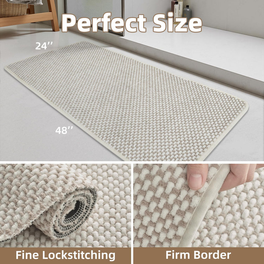 PADOOR - Bath Mat - Super Absorbent Chenille Bathroom Mats - Rubber Backed Bath Mats for Bathroom Non Slip, Machine Washable Bathroom Rugs Front of Bathtub,Shower Room,Sink - 17×28, Beige&Cream - 7DAY'S