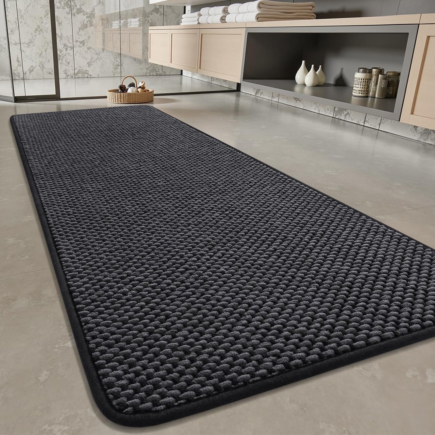 PADOOR - Bath Mat - Super Absorbent Chenille Bathroom Mats - Rubber Backed Bath Mats for Bathroom Non Slip, Machine Washable Bathroom Rugs Front of Bathtub,Shower Room,Sink - 17×28, Beige&Cream - 7DAY'S