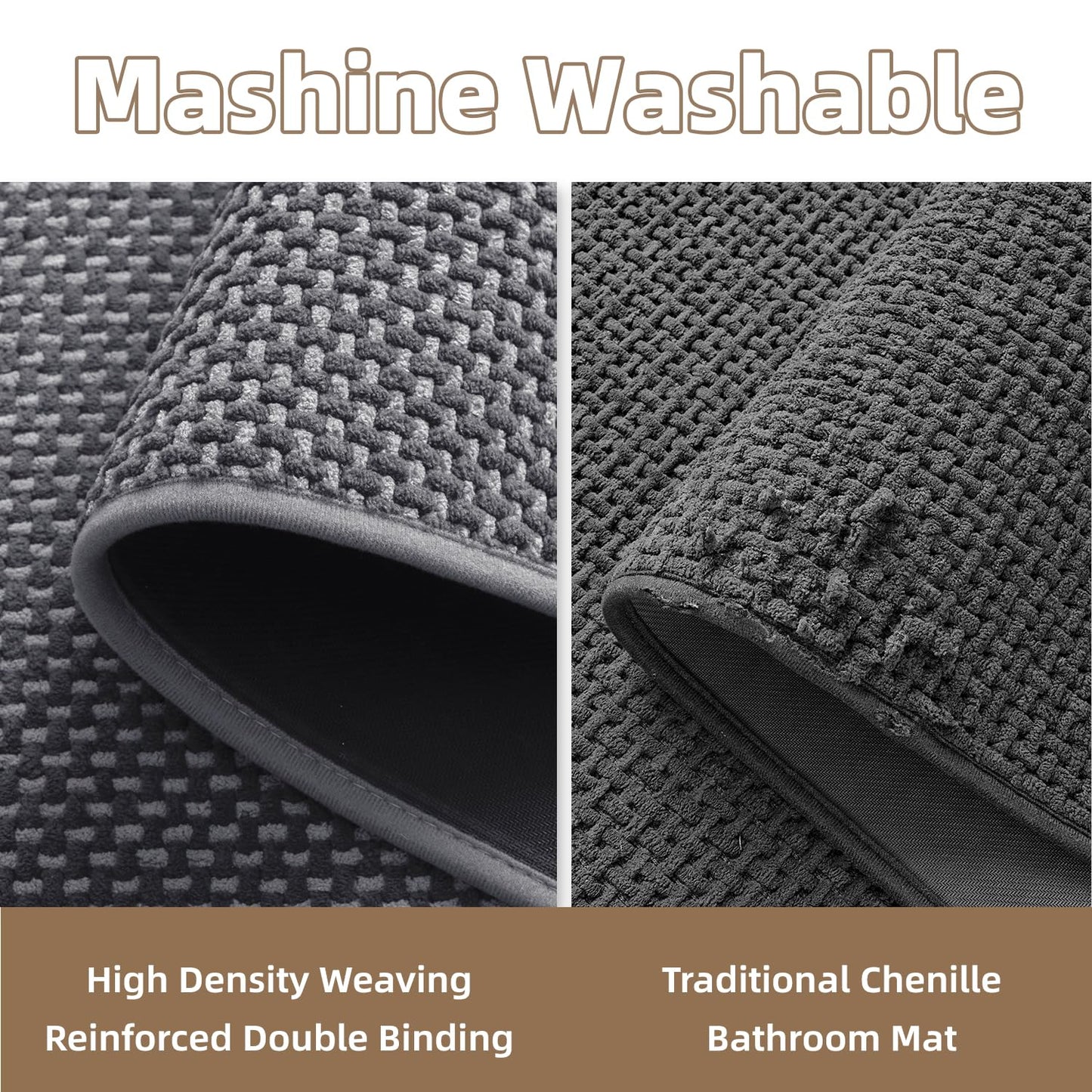 PADOOR - Bath Mat - Super Absorbent Chenille Bathroom Mats - Rubber Backed Bath Mats for Bathroom Non Slip, Machine Washable Bathroom Rugs Front of Bathtub,Shower Room,Sink - 17×28, Beige&Cream - 7DAY'S