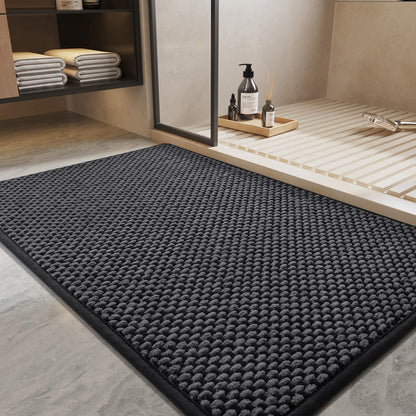 PADOOR - Bath Mat - Super Absorbent Chenille Bathroom Mats - Rubber Backed Bath Mats for Bathroom Non Slip, Machine Washable Bathroom Rugs Front of Bathtub,Shower Room,Sink - 17×28, Beige&Cream - 7DAY'S