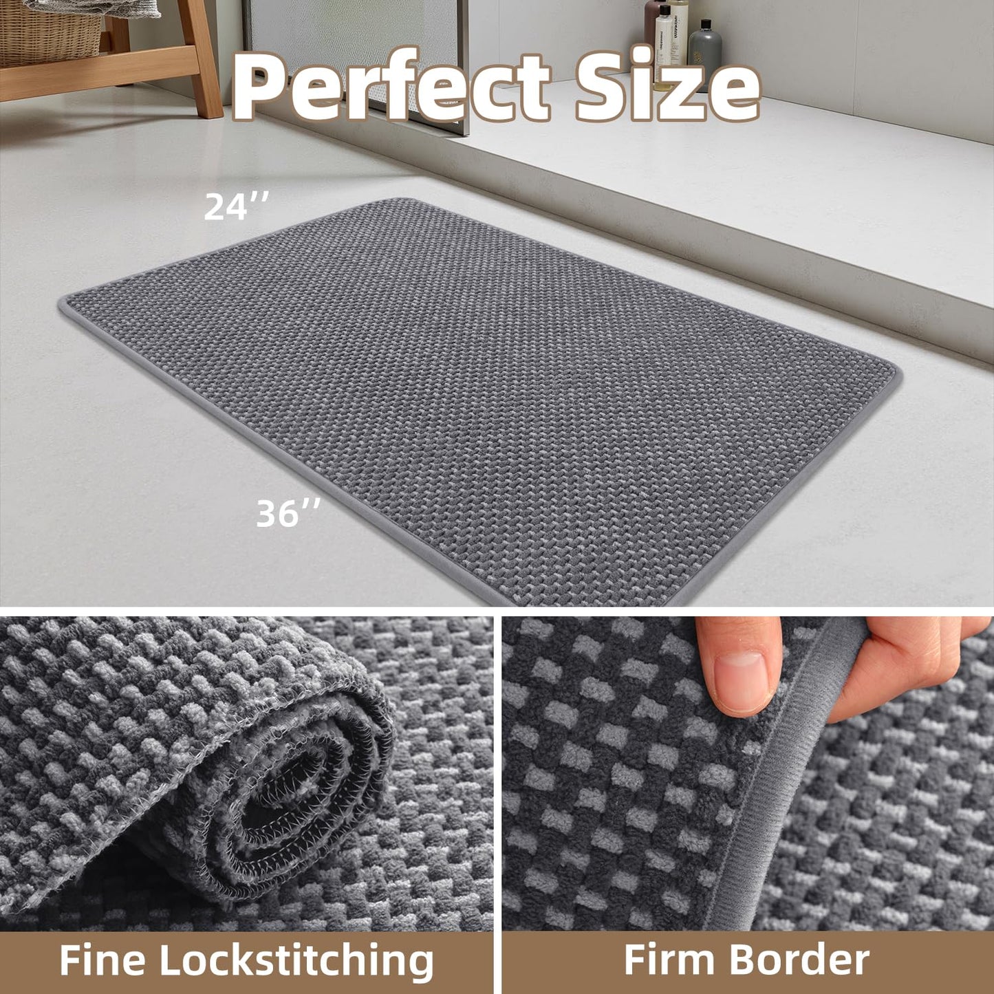 PADOOR - Bath Mat - Super Absorbent Chenille Bathroom Mats - Rubber Backed Bath Mats for Bathroom Non Slip, Machine Washable Bathroom Rugs Front of Bathtub,Shower Room,Sink - 17×28, Beige&Cream - 7DAY'S