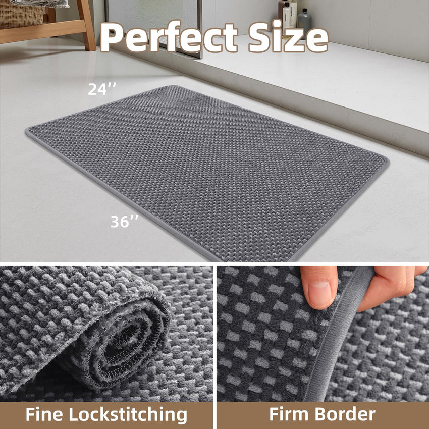 PADOOR - Bath Mat - Super Absorbent Chenille Bathroom Mats - Rubber Backed Bath Mats for Bathroom Non Slip, Machine Washable Bathroom Rugs Front of Bathtub,Shower Room,Sink - 17×28, Beige&Cream - 7DAY'S