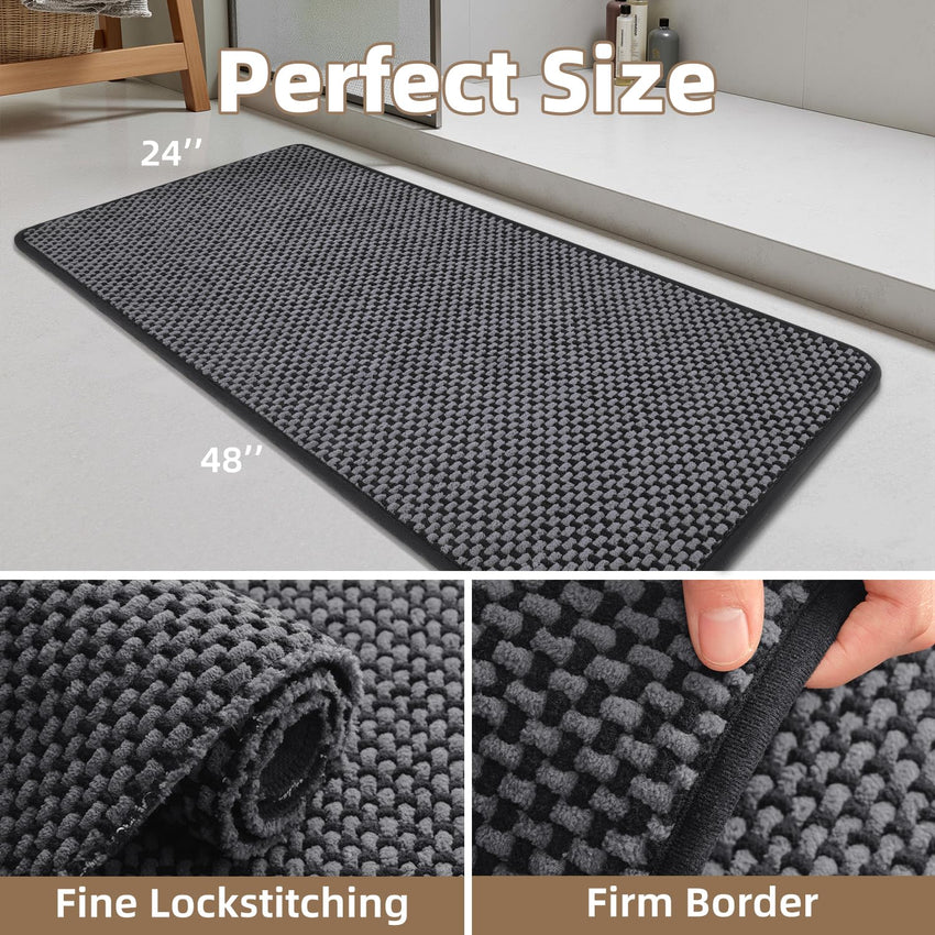 PADOOR - Bath Mat - Super Absorbent Chenille Bathroom Mats - Rubber Backed Bath Mats for Bathroom Non Slip, Machine Washable Bathroom Rugs Front of Bathtub,Shower Room,Sink - 17×28, Beige&Cream - 7DAY'S