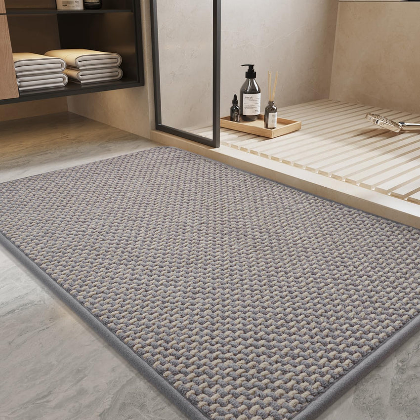PADOOR - Bath Mat - Super Absorbent Chenille Bathroom Mats - Rubber Backed Bath Mats for Bathroom Non Slip, Machine Washable Bathroom Rugs Front of Bathtub,Shower Room,Sink - 17×28, Beige&Cream - 7DAY'S