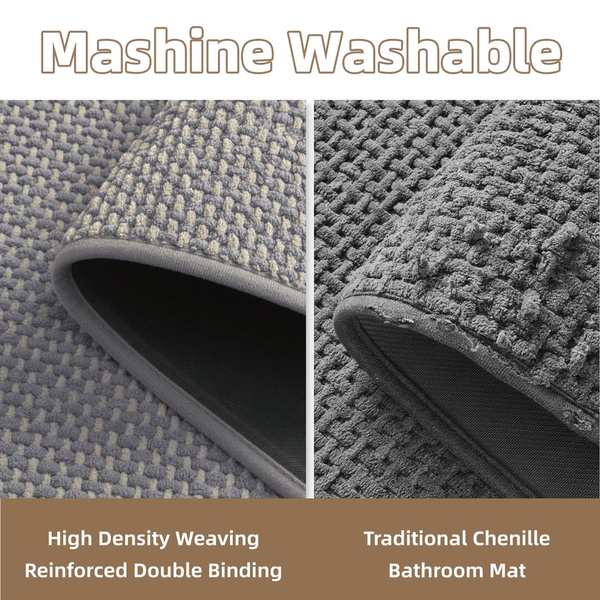 PADOOR - Bath Mat - Super Absorbent Chenille Bathroom Mats - Rubber Backed Bath Mats for Bathroom Non Slip, Machine Washable Bathroom Rugs Front of Bathtub,Shower Room,Sink - 17×28, Beige&Cream - 7DAY'S
