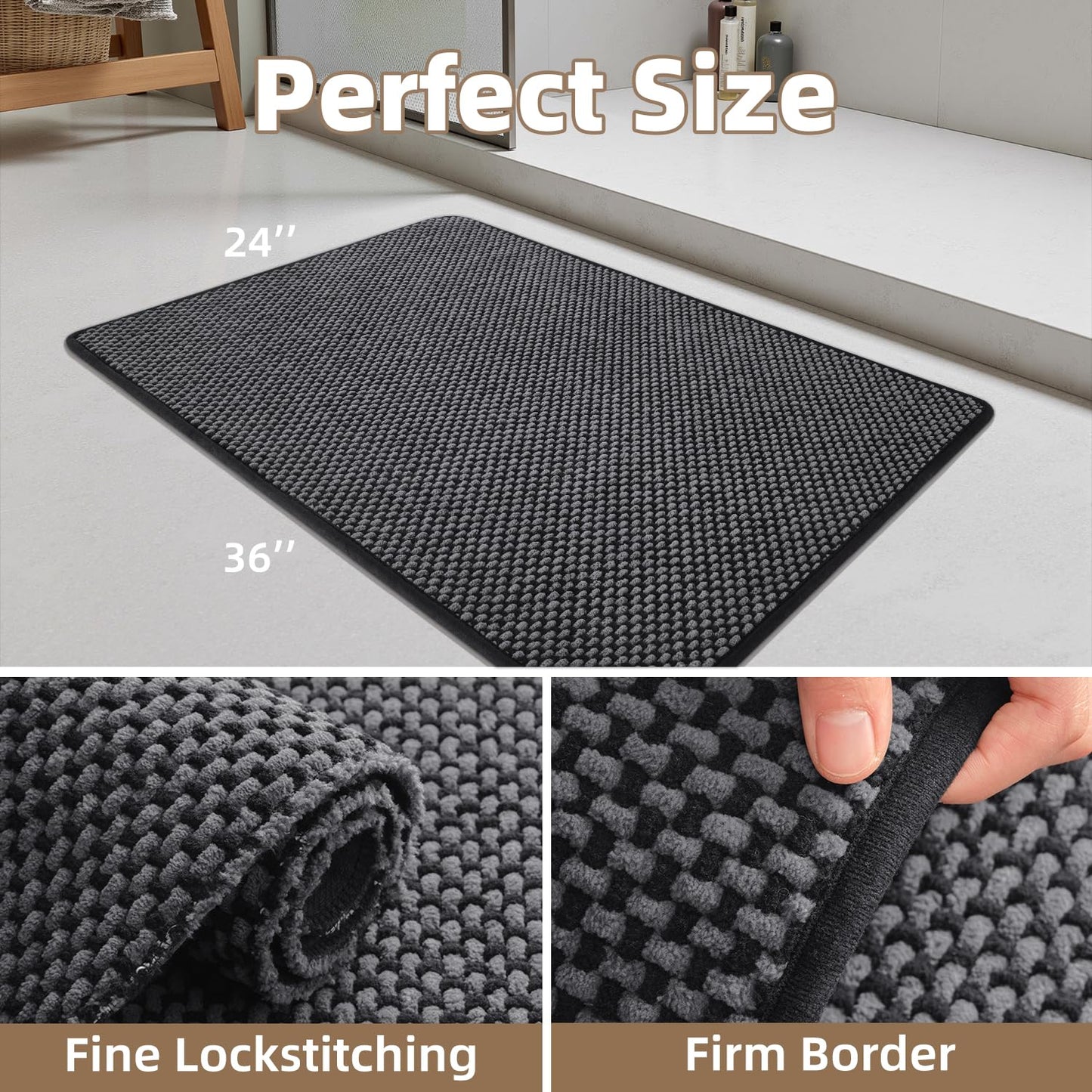 PADOOR - Bath Mat - Super Absorbent Chenille Bathroom Mats - Rubber Backed Bath Mats for Bathroom Non Slip, Machine Washable Bathroom Rugs Front of Bathtub,Shower Room,Sink - 17×28, Beige&Cream - 7DAY'S