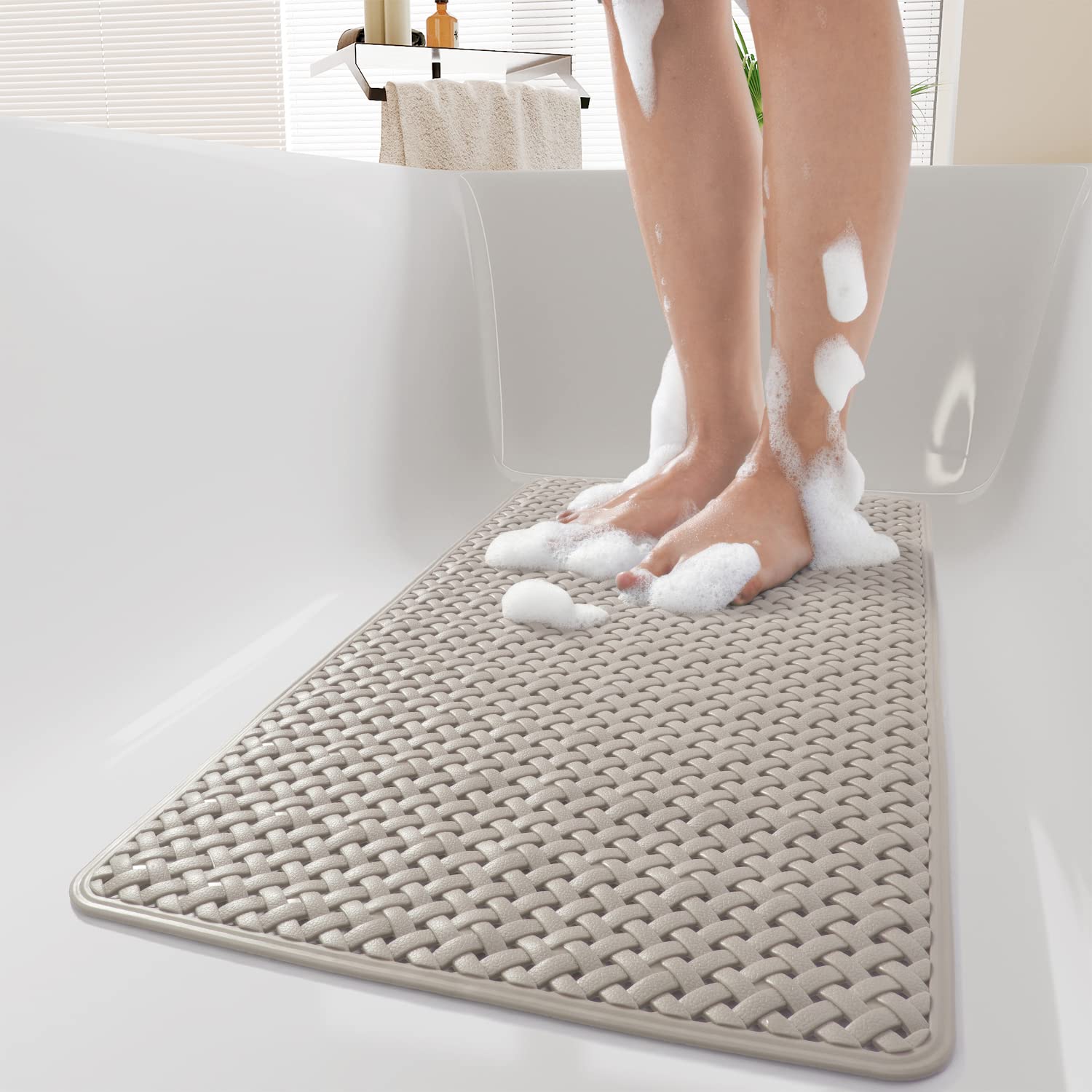 PADOOR Bathtub - Mat Non Slip with Suction Cups and Drain Holes, Machine Washable Shower Mat Anti Slip Bath Mat for Tub for Kids (14"x27" Gray) - 7DAY'S