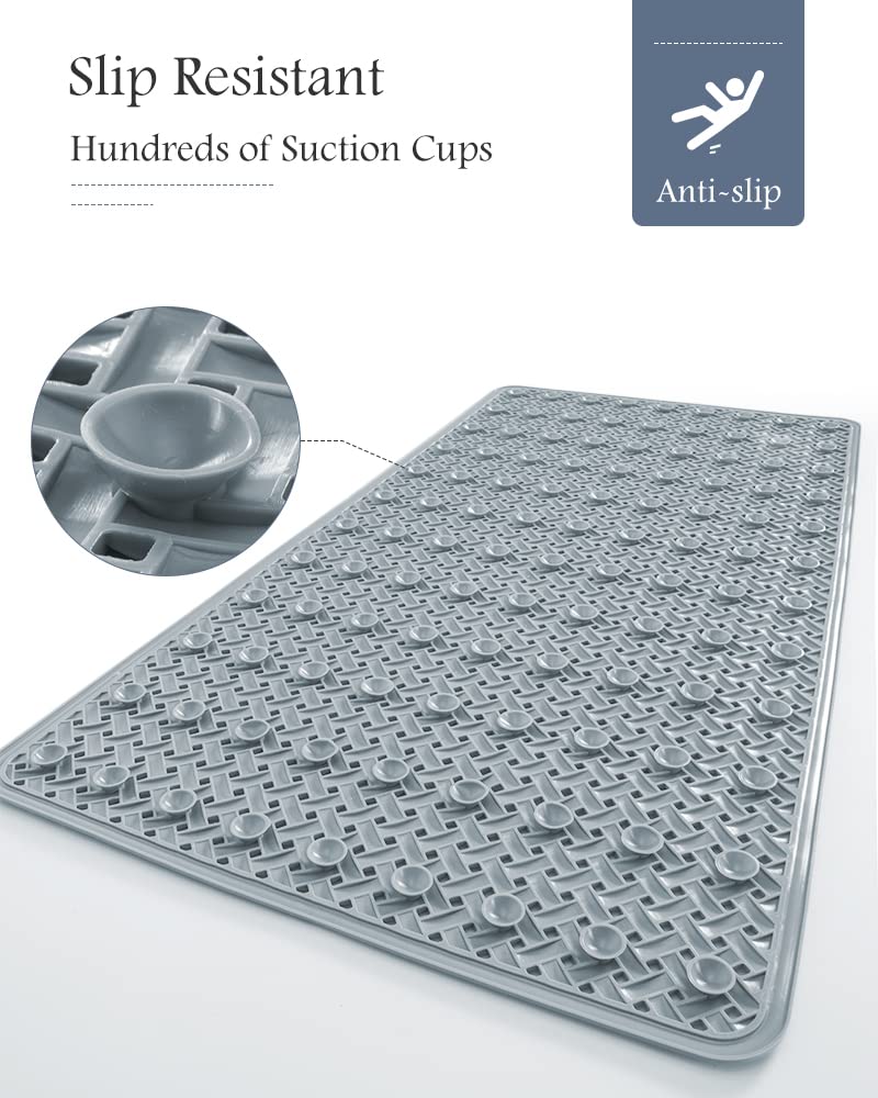 PADOOR Bathtub - Mat Non Slip with Suction Cups and Drain Holes, Machine Washable Shower Mat Anti Slip Bath Mat for Tub for Kids (14"x27" Gray) - 7DAY'S