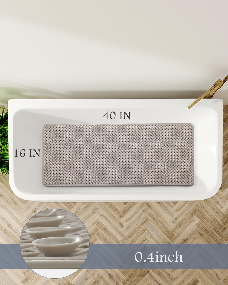 PADOOR Bathtub - Mat Non Slip with Suction Cups and Drain Holes, Machine Washable Shower Mat Anti Slip Bath Mat for Tub for Kids (14"x27" Gray) - 7DAY'S