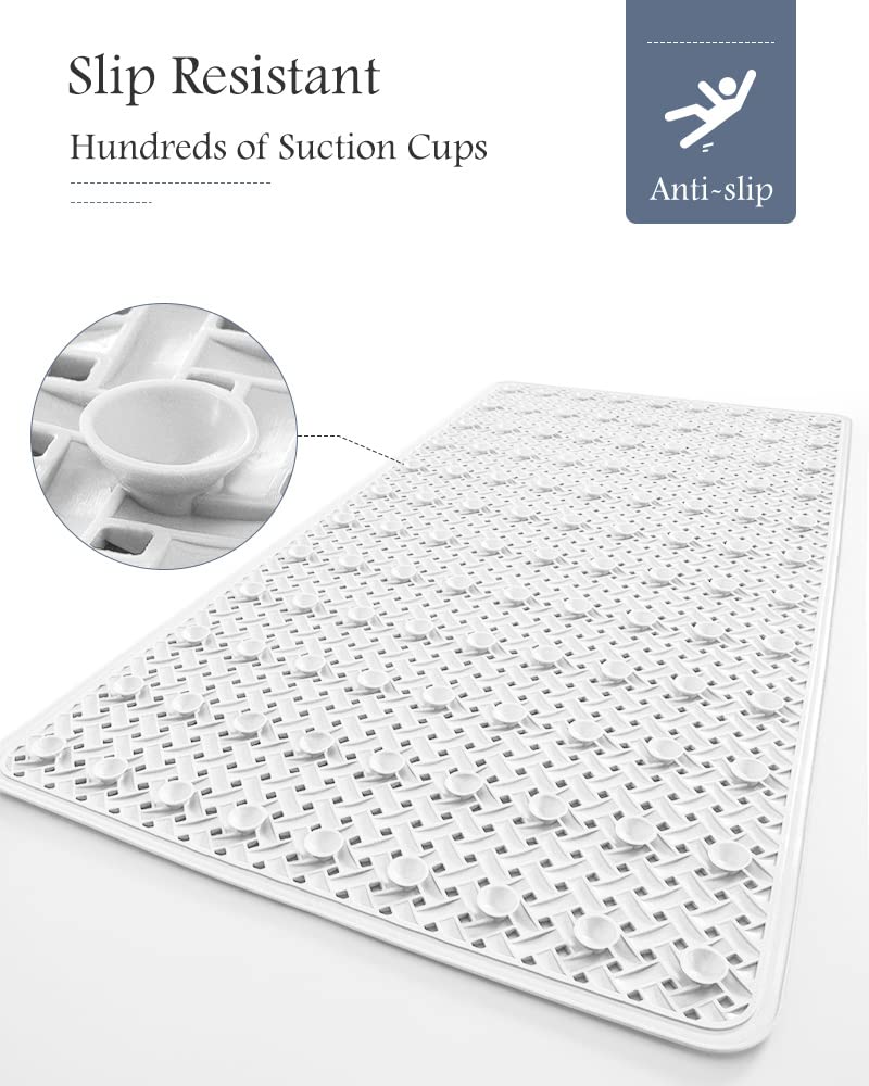 PADOOR Bathtub - Mat Non Slip with Suction Cups and Drain Holes, Machine Washable Shower Mat Anti Slip Bath Mat for Tub for Kids (14"x27" Gray) - 7DAY'S