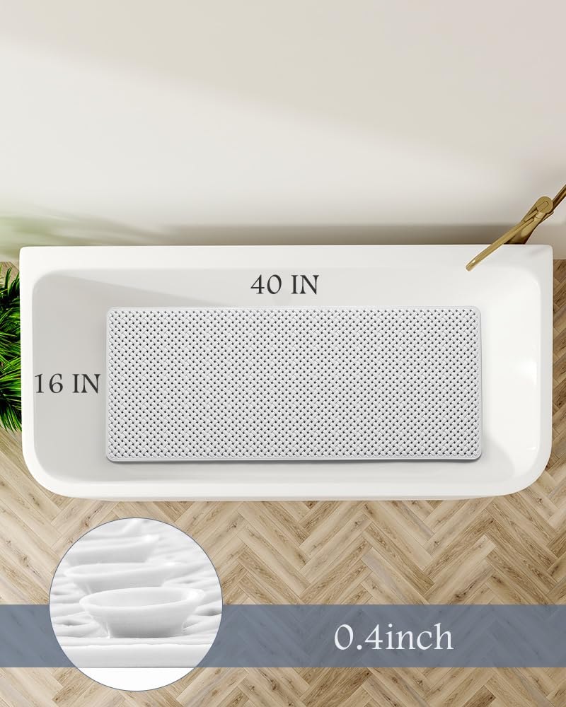 PADOOR Bathtub - Mat Non Slip with Suction Cups and Drain Holes, Machine Washable Shower Mat Anti Slip Bath Mat for Tub for Kids (14"x27" Gray) - 7DAY'S