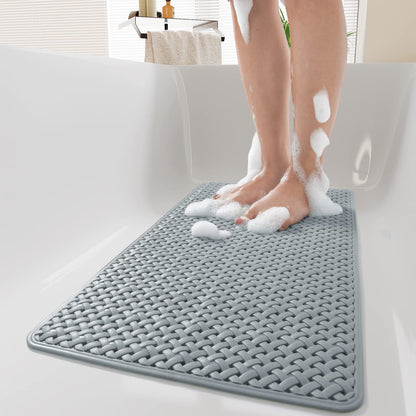 PADOOR Bathtub - Mat Non Slip with Suction Cups and Drain Holes, Machine Washable Shower Mat Anti Slip Bath Mat for Tub for Kids (14"x27" Gray) - 7DAY'S