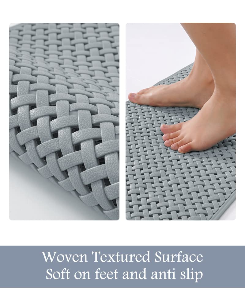 PADOOR Bathtub - Mat Non Slip with Suction Cups and Drain Holes, Machine Washable Shower Mat Anti Slip Bath Mat for Tub for Kids (14"x27" Gray) - 7DAY'S