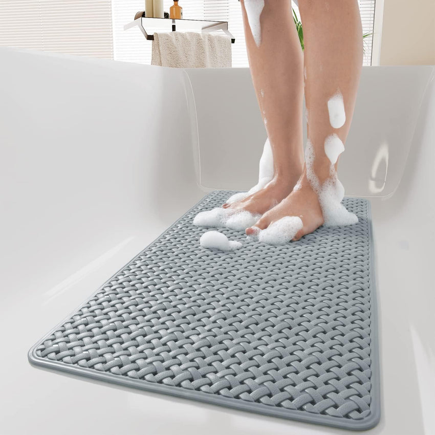 PADOOR Bathtub - Mat Set Non Slip with Suction Cups and Drain Holes, Shower Mat for Tub for Kids 14"x27"+16"x40",Grey - 7DAY'S