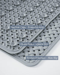 PADOOR Bathtub - Mat Set Non Slip with Suction Cups and Drain Holes, Shower Mat for Tub for Kids 14"x27"+16"x40",Grey - 7DAY'S