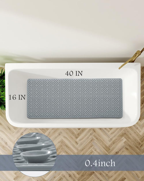 PADOOR Bathtub - Mat Set Non Slip with Suction Cups and Drain Holes, Shower Mat for Tub for Kids 14"x27"+16"x40",Grey - 7DAY'S