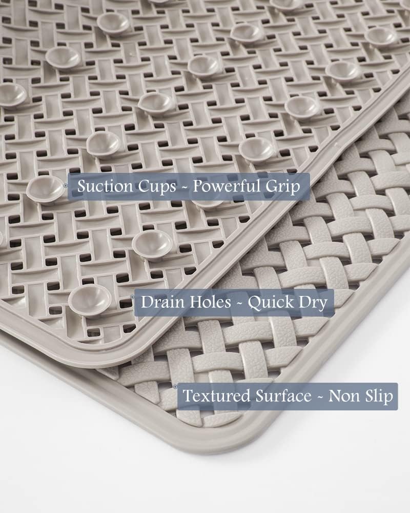 PADOOR Bathtub - Mat Set Non Slip with Suction Cups and Drain Holes, Shower Mat for Tub for Kids 17"x28"+24"x36",Khaki - 7DAY'S