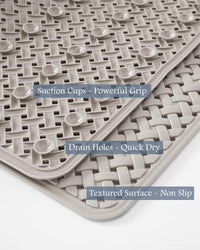 PADOOR Bathtub - Mat Set Non Slip with Suction Cups and Drain Holes, Shower Mat for Tub for Kids 17"x28"+24"x36",Khaki - 7DAY'S