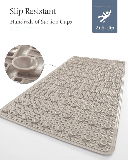 PADOOR Bathtub - Mat Set Non Slip with Suction Cups and Drain Holes, Shower Mat for Tub for Kids 17"x28"+24"x36",Khaki - 7DAY'S