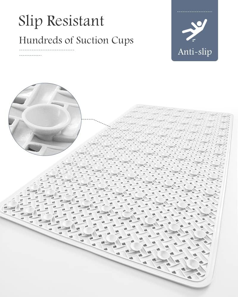 PADOOR Bathtub - Mat Set Non Slip with Suction Cups and Drain Holes, Shower Mat for Tub for Kids 17"x28"+24"x36",White - 7DAY'S