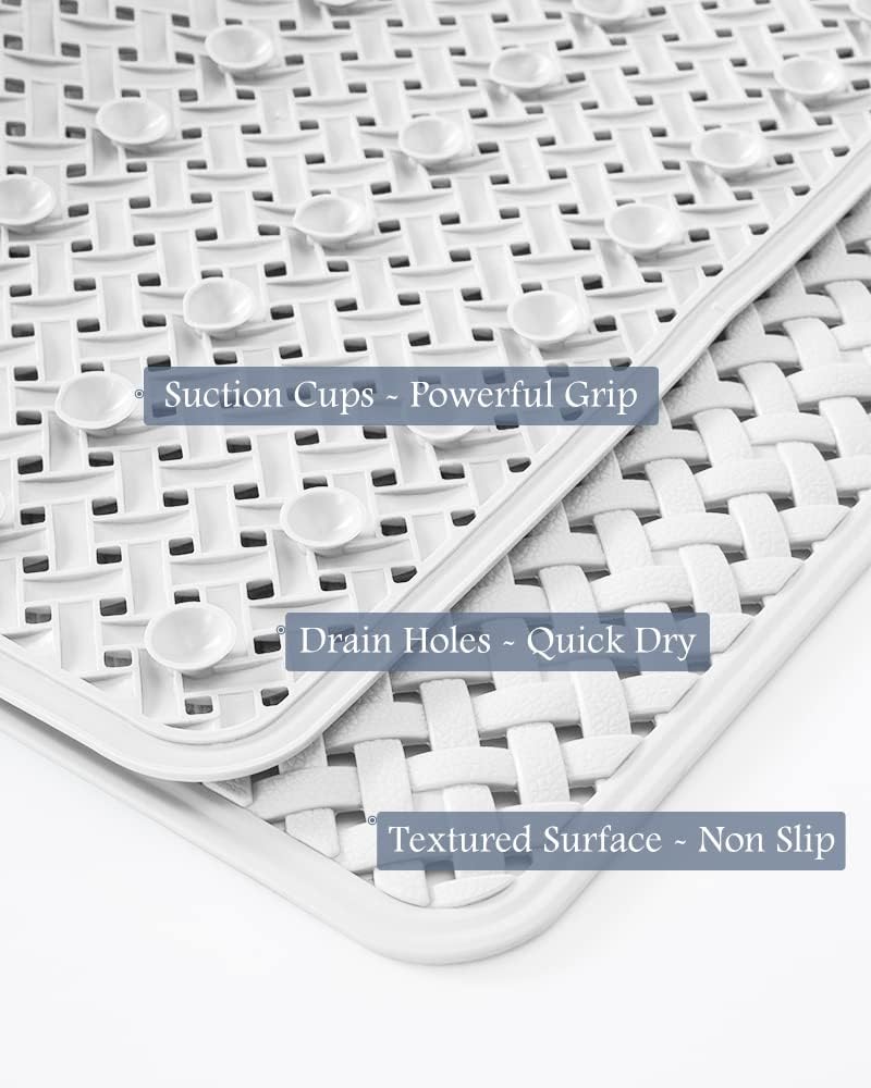 PADOOR Bathtub - Mat Set Non Slip with Suction Cups and Drain Holes, Shower Mat for Tub for Kids 17"x28"+24"x36",White - 7DAY'S
