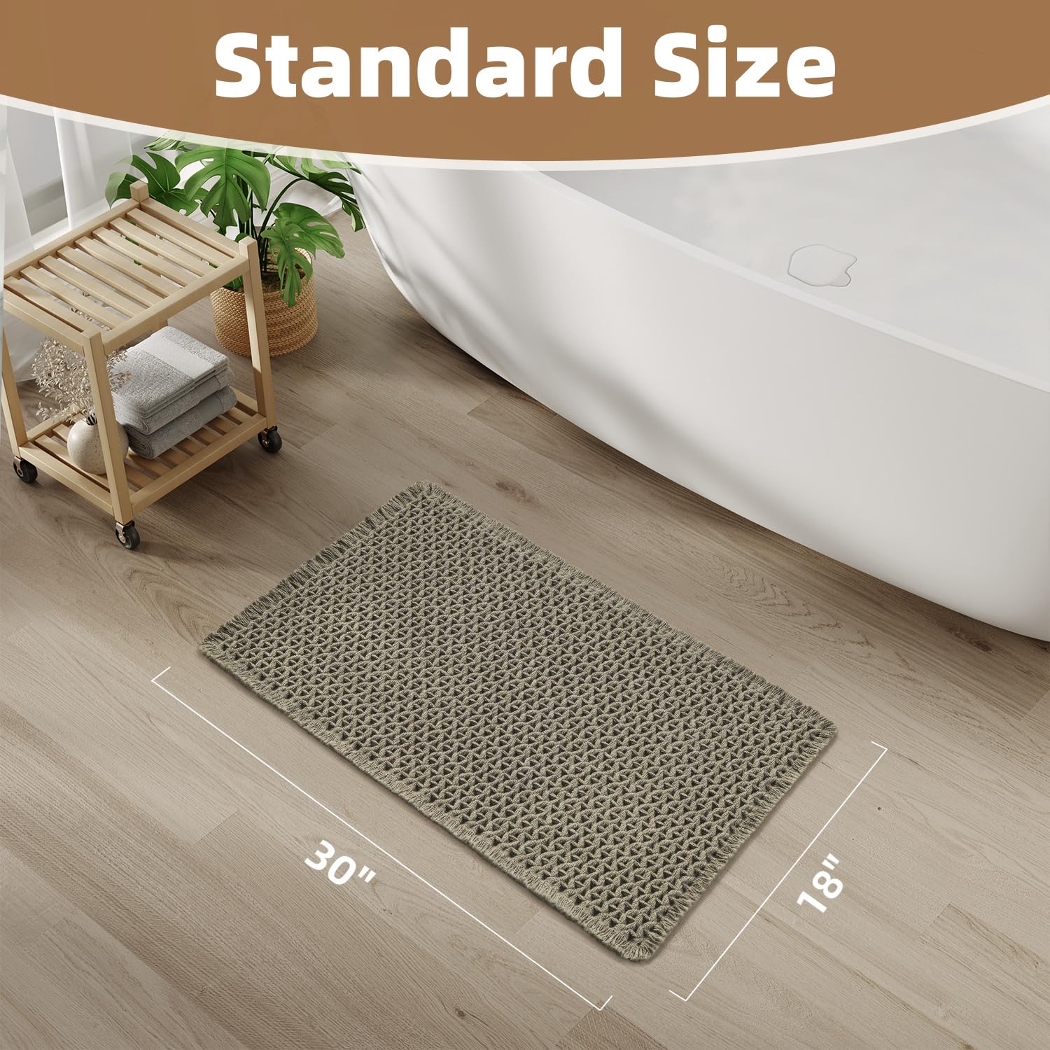 PADOOR Checkered Bath Mat, Super Absorbent Non Slip Bath Mats for Bathroom Floor 3D Two Tone Woven Bathroom Mat with Tassels Machine Washable Bathroom Rugs Beside Tub, 17" x 24", Brown & Cream - 7DAY'S