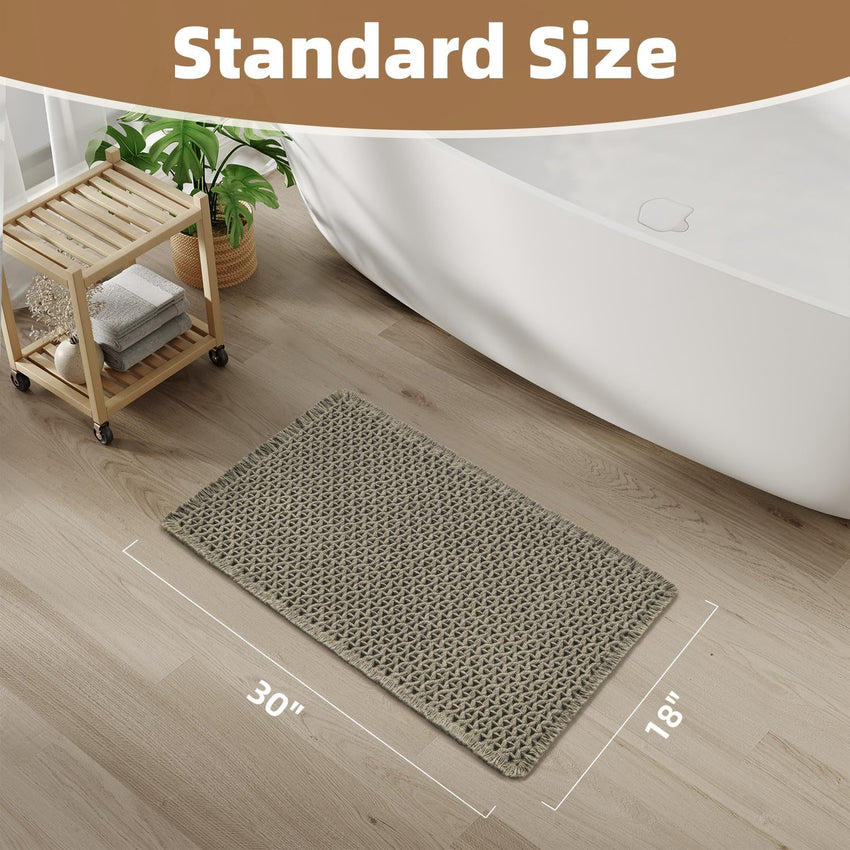 PADOOR Checkered Bath Mat, Super Absorbent Non Slip Bath Mats for Bathroom Floor 3D Two Tone Woven Bathroom Mat with Tassels Machine Washable Bathroom Rugs Beside Tub, 17" x 24", Brown & Cream - 7DAY'S