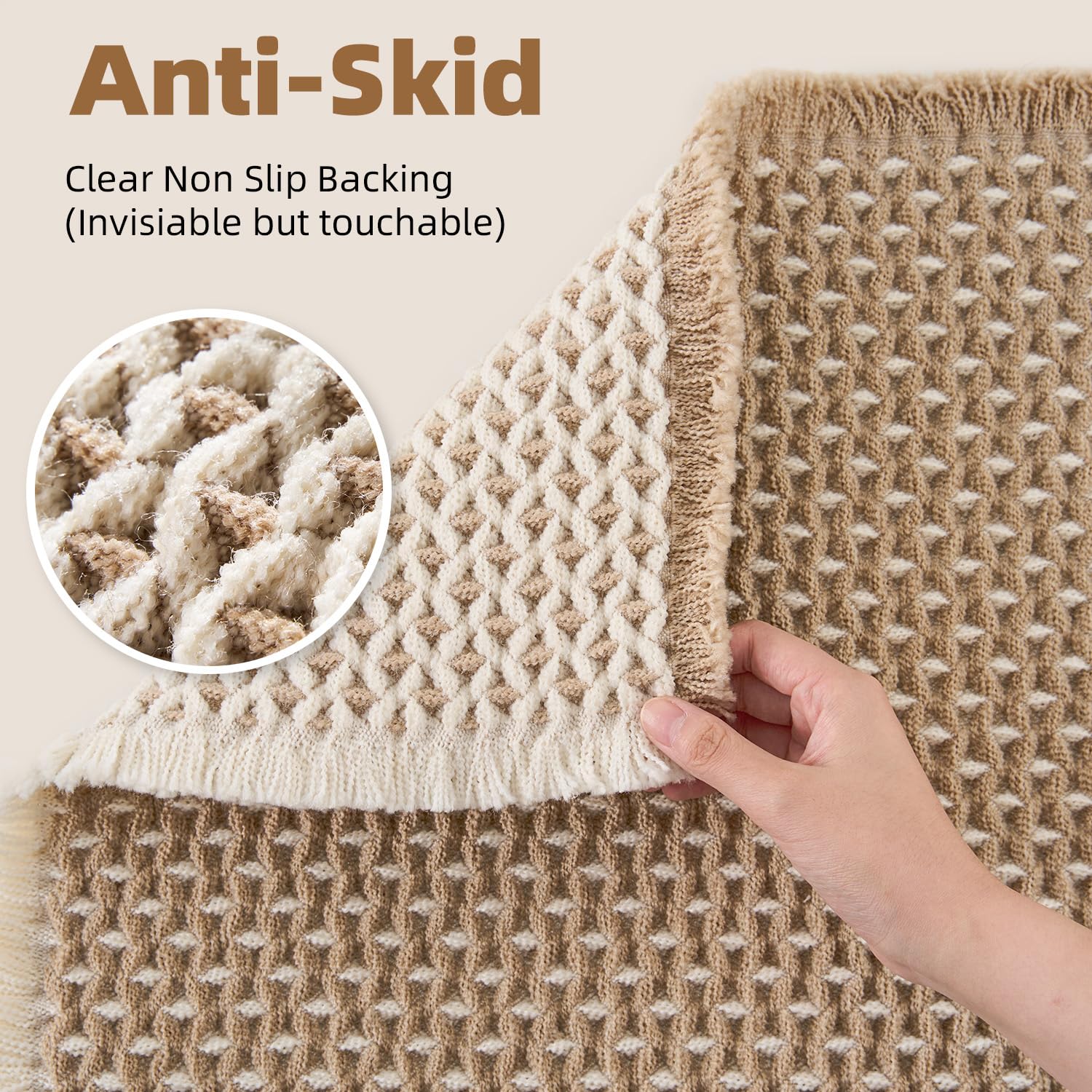 PADOOR Checkered Bath Mat, Super Absorbent Non Slip Bath Mats for Bathroom Floor 3D Two Tone Woven Bathroom Mat with Tassels Machine Washable Bathroom Rugs Beside Tub, 17" x 24", Brown & Cream - 7DAY'S
