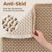 PADOOR Checkered Bath Mat, Super Absorbent Non Slip Bath Mats for Bathroom Floor 3D Two Tone Woven Bathroom Mat with Tassels Machine Washable Bathroom Rugs Beside Tub, 17" x 24", Brown & Cream - 7DAY'S
